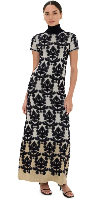 La Doublej Herald Long Dress In Silver In Black