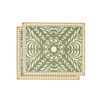 La Doublej Herringbone Placemats Set Of 2 In Tudor Light Green