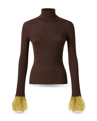 La Doublej High Kick Cashmere Blend Feather Trim Top In Brown