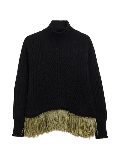 La Doublej High Kick Sweater (with Feathers) In Black