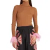 La Doublej High Kick Top With Feathers In Cammello In Multi