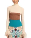 La Doublej High Knick Top With Feathers In Block Ecru/tobacco/light Blue Ecru