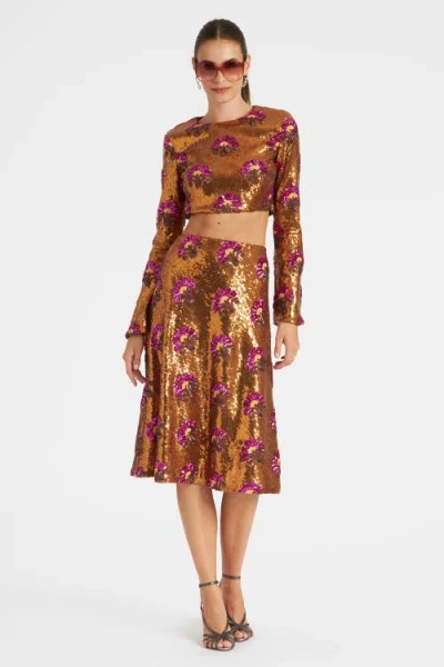 LA DOUBLEJ LA DOUBLEJ HOLLY CROP TOP TEXTURED SEQUINS RUST