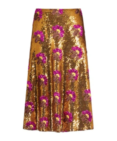 La Doublej Holly Sequin-embellished Skirt In Gold