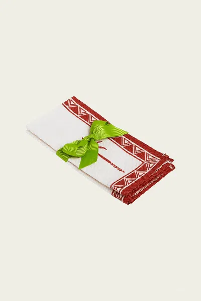 La Doublej Housewives Large Napkins Set Of 2 In Date Palms Brick In White