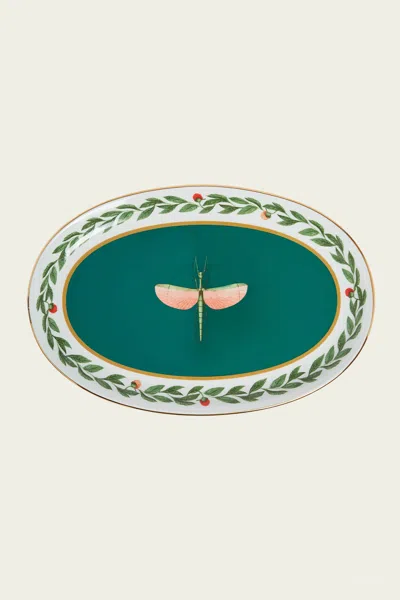 La Doublej Housewives Oval Platter In Libellula Green
