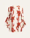 La Doublej Iris Friday Floral Flutter-sleeve Mini Dress In Dark Orange