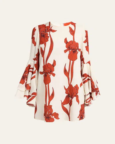 La Doublej Iris Friday Floral Flutter-sleeve Mini Dress In Dark Orange