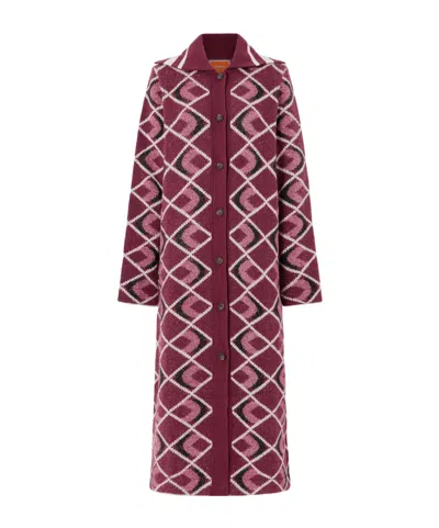 La Doublej Jacquard Long Knit Cardigan In Pink