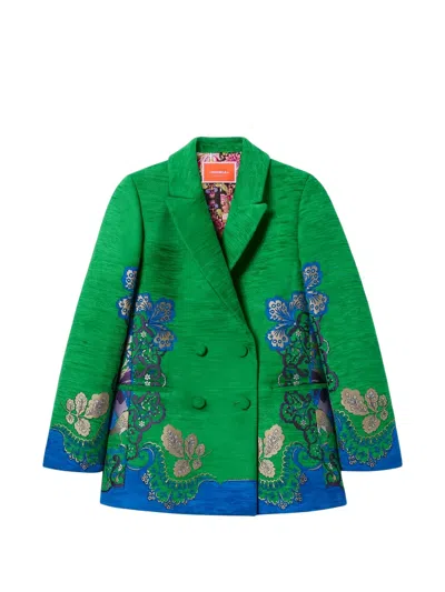 La Doublej Jagger Floral-jacquard Double-breasted Blazer In Green