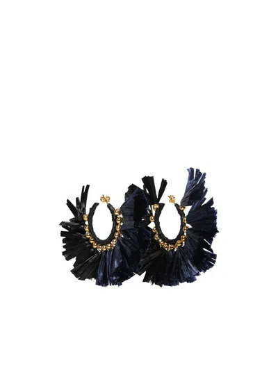 La Doublej Hand-knotted Raffia Hoop Earrings In Multicolor Blu/nero
