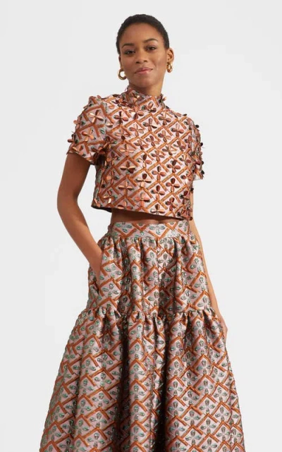 La Doublej Juliet Crop Top Embroidered In Brown