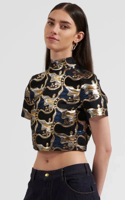 La Doublej Juliet Crop Top Embroidered In Multi