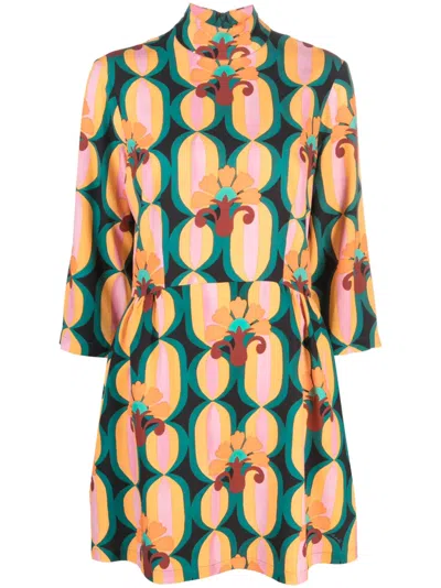 La Doublej La Double J Woman Mini Dress Deep Teal Size L Viscose In Patterned Orange