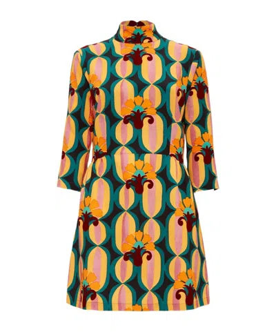 La Doublej La Double J Woman Mini Dress Deep Teal Size L Viscose In Patterned Orange