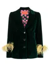 La Doublej Cotton Keaton Feather-trimmed Blazer In Green