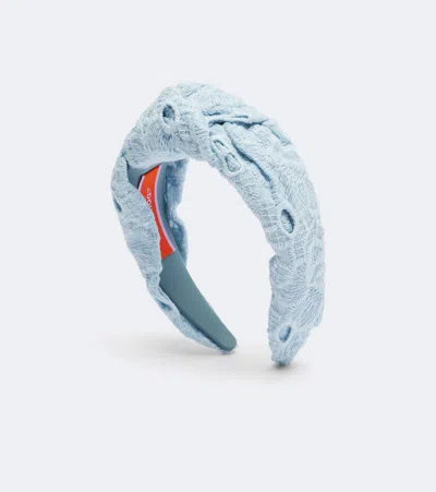 La Doublej Knotted Printed Cotton Headband In Blue