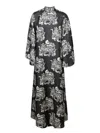 La Doublej La Double J Ankle-length Black Dress With Intricate Patterns