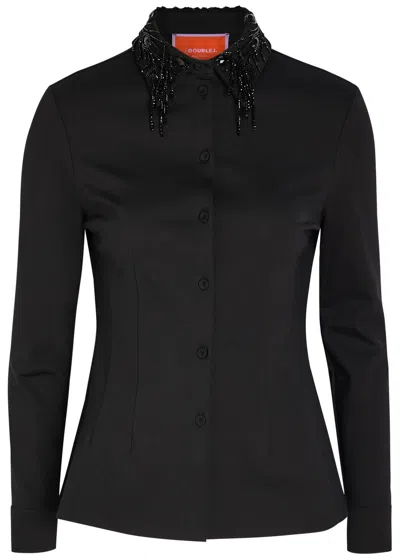 La Doublej La Double J Bead Embellished Collar Jersey Shirt In Black