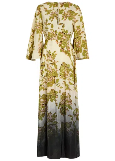 La Doublej La Double J Belle Kaftan Printed Silk Maxi Dress In Green