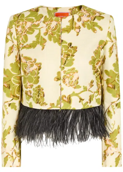 La Doublej La Double J Bijoux Feather-trim Woven Jacket In Sand
