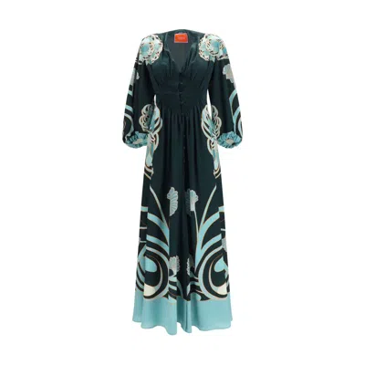 La Doublej Blue Silk Casual Dress In Green