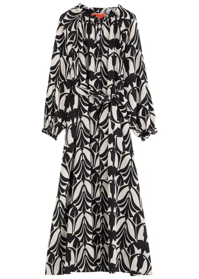 La Doublej La Double J Celere Printed Silk Midi Dress In Black