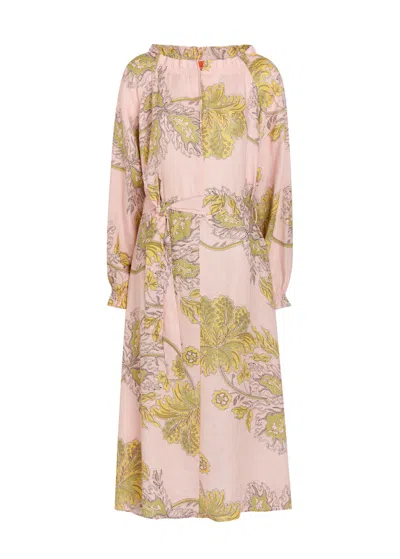 La Doublej La Double J Cerere Printed Belted Linen Midi Shirt Dress In Pink