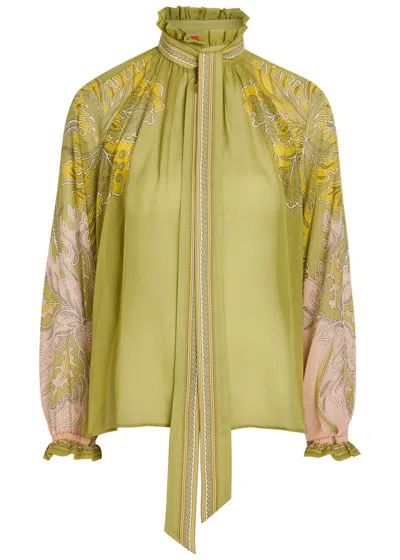 La Doublej La Double J Cerere Printed Silk Blouse In Green