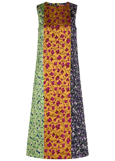 La Doublej La Double J Column Floral-jacquard Woven Midi Dress In Multi