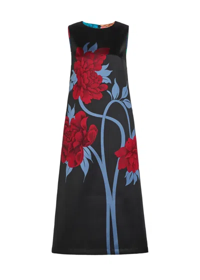 La Doublej La Double J Column Floral-jacquard Satin-twill Midi Dress In Black