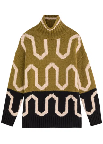 LA DOUBLEJ LA DOUBLE J COMBER COLOUR-BLOCKED PATTERNED KNITTED JUMPER
