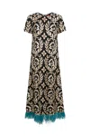 La Doublej Short-sleeve Swing Dress With Feathers In Nero