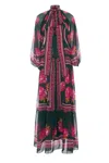 La Doublej Athena Printed Silk Chiffon Maxi Dress In Verde