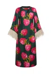 La Doublej The Kaftan With Feathers In Verde