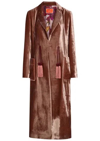La Doublej La Double J Duster Tassel Velvet Coat In Brown