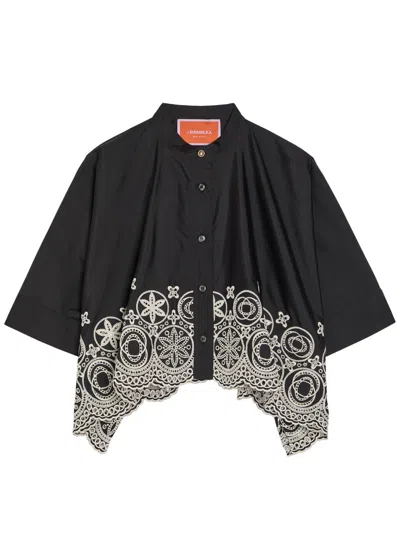 La Doublej La Double J Embroidered Cotton-poplin Shirt In Black