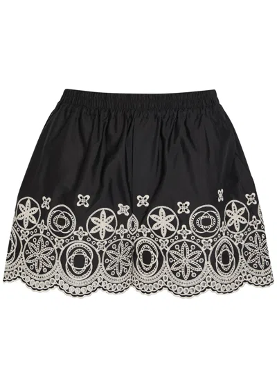 La Doublej La Double J Embroidered Cotton-poplin Shorts In Black