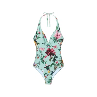 La Doublej La Double J Floral Halterneck One-piece Swimsuit In Blue