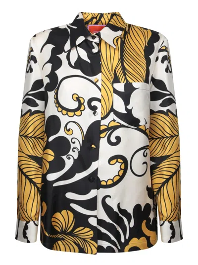 La Doublej La Double J Floral-patterned Silk Shirt With Classic Collar In Grey