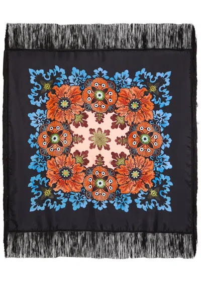 La Doublej La Double J Floral-print Silk Scarf In Black