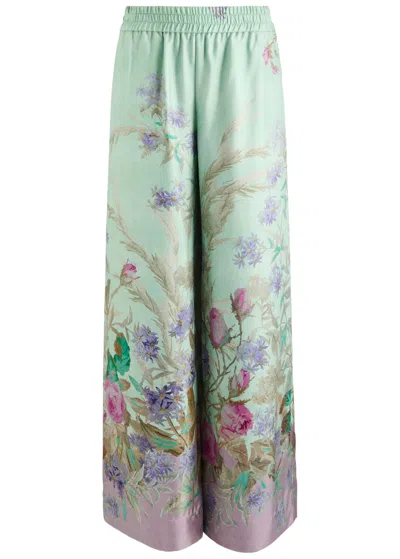 La Doublej La Double J Floral-print Wide-leg Silk Trousers In Multicoloured