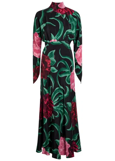 La Doublej La Double J Gilda Floral-print Silk Midi Dress In Black