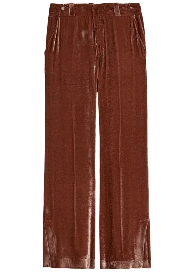La Doublej La Double J Good Butt Flared-leg Velvet Trousers In Brown