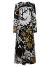 La Doublej Multicolor Long Dress With All-over Graphic Print In Blue