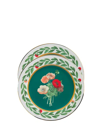 La Doublej La Double J Hand-painted Porcelain Dessert Plate In Green