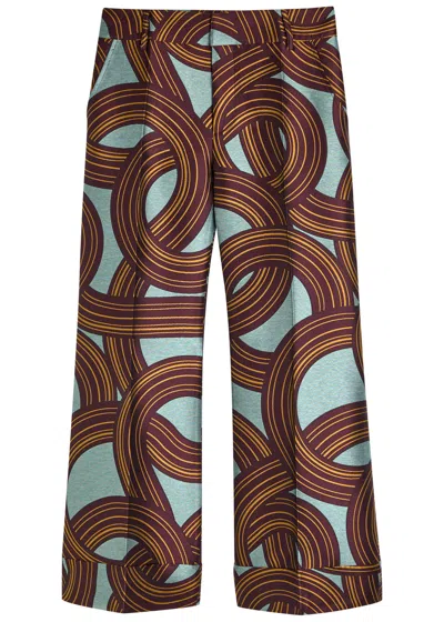 La Doublej La Double J Hendrix Jacquard Flared-leg Trousers In Brown
