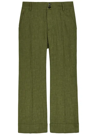 La Doublej La Double J Hendrix Textured Flared-leg Woven Trousers In Green