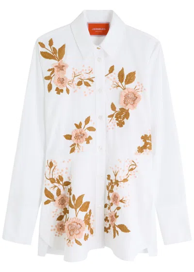 La Doublej La Double J Iris Floral-embroidered Cotton Shirt