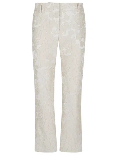 La Doublej La Double J Italian Jacquard Trousers With Cigarette Cut In White